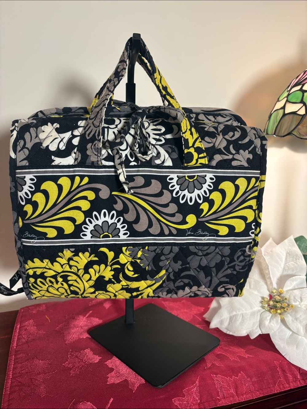 Vera Bradley Quilted Travel Tote Bag in Black, Yellow & Gray